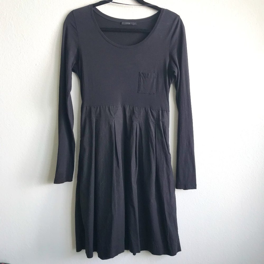 COS Long Sleeve Charcoal Black Fit & Flare Cotton Dress Size S Small